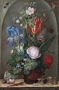 Натюрморт из цветов с двумя ящерицами. 1603. Медь, масло. Центральный музей Утрехта