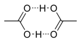 Циклический димер уксусной кислоты; штрихами показаны водородные связи.