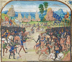 Битва при Пуатье. Миниатюра из «Хроник» Фруассара Лодевика Брюггского. 1470-е