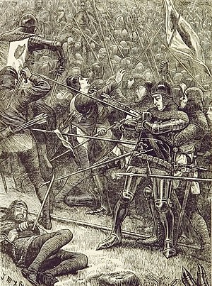 Шотландцы атакуют английские войска во время битвы при Халидон-Хилле
