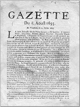 Газета «La Gazette», изданная 8 августа 1693 года
