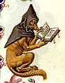 Лиса в монашеском шапероне читает книгу, маргиналия из Часослова ок. 1460 г.