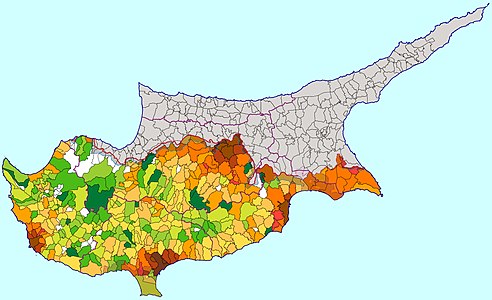 Общины Республики Кипр по плотности населения по переписи 2001 года