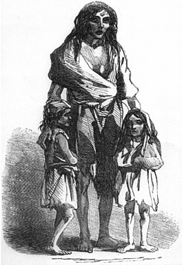 Великий голод. Гравюра, изображающая Бриджит О’Доннелл, изгнанную с детьми из дома за неуплату арендной платы.