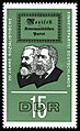 Почтовая марка ГДР ко 20-летию СЕПГ с изображением заголовка «Манифеста», 1966 год