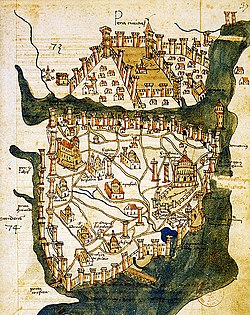 Карта Константинополя, созданная Буондельмонти в 1422 году