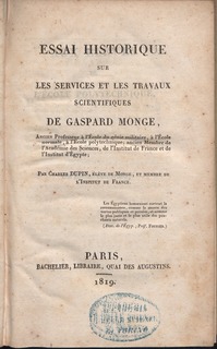 Essai historique sur les services et les travaux scientifiques de Gaspard Monge, 1819]