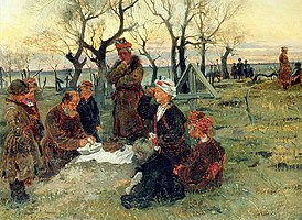 В. Маковский. Поминки (фрагмент). 1884