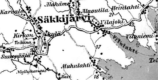 Село Сяккиярви на финской карте 1923 года