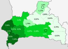 Доля украинцев по районам >6% 4–6% 2–4% 1–2% <1%