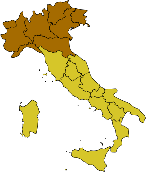 Карта Италии с выделением Северной Италии