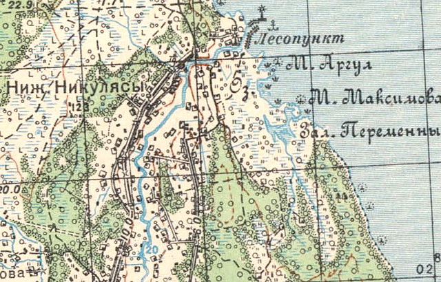 Деревня Нижние Никулясы на карте 1939 года