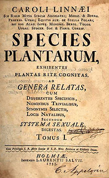 Титульный лист первого тома первого издания Species plantarum