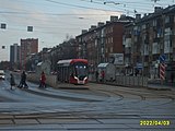 Трамвай модели «Львёнок» на маршруте № 7 на остановке «Цирк»