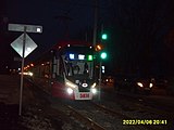 Трамвай на маршруте № 4 в микрорайоне Рабочий посёлок