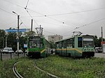 Трамваи 71-608 на конечной станции «Площадь 50-летия Октября»