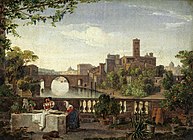 Вид на остров Тиберина и базилику Сан-Бартоломео в Риме