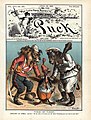 Карикатура «С Турцией — строго», журнал «Puck», 1885 год. Англия и Россия, вместе: «Будь же нашим союзником, милок, или мы тебе такую взбучку устроим — вовек не забудешь!»