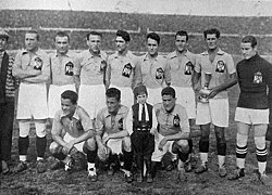 Сборная Югославии на чемпионате мира 1930 года. Тирнанич крайний слева в нижнем ряду.