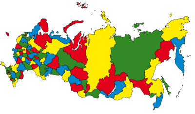 Карта субъектов Российской Федерации, раскрашенная в четыре цвета