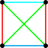 Полный граф '"`UNIQ--postMath-000000CE-QINU`"' рёберно раскрашен в 4 цвета