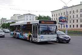 Двухдверный рестайлинговый МАЗ-107.569 в Минске, в специальном исполнении для обслуживания маршрута № 300э в аэропорт Минск