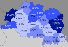 Доля русских по районам >15% (15,51%) 10–15% 8–10% 5–8% <5%