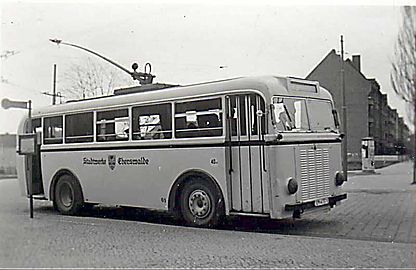Троллейбус с одной штангой в городе Эберсвальде, 1940 г.