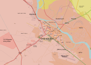 Линия фронта в провинции Дейр-эз-Зор на 3 ноября 2017 г.  Контролируется правительственными силами  Контролируется «Исламским государством»
