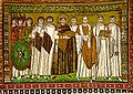 Хризма на щите византийского воина на мозаике церкви Сан-Витале (Равенна)