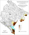 Расселение албанцев по муниципалитетам, %, 1981, перепись.
