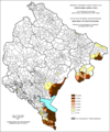 Расселение албанцев по муниципалитетам, %, 2003, перепись.