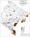 Расселение албанцев по муниципалитетам, %, 2011, перепись.