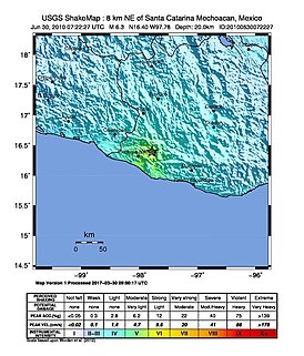 Эпицентр землетрясения в Оахака 30 июня 2010 года (Снимок USGS)