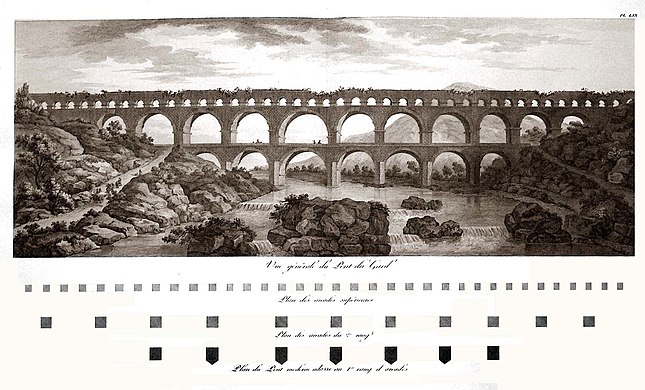 Гравюра Шарля-Луи Клериссо, 1804 года, показывающая удручающее состояние моста.
