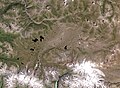 Плоскогорье Укок на спутниковом снимке, полученном 23 июля 2006 со спутника LandSat-7.