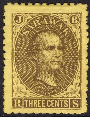 Первая почтовая марка Саравака, номиналом в 3 цента, 1869 (Sc #1)