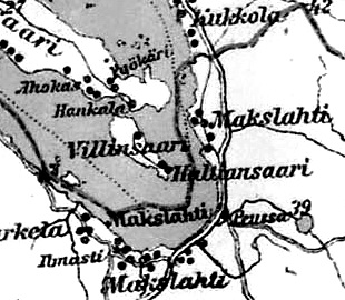 Деревня Макслахти (на восточном берегу залива) на финской карте 1923 года