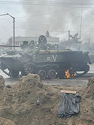 Подбитая в ходе боёв за Гостомель в марте 2022 года техника 31-й гв. одшбр[35]