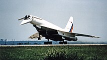 Летающая лаборатория Ту-144ЛЛ взлетает с аэродрома Раменское