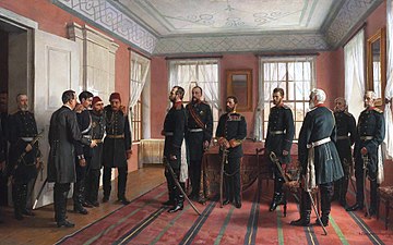Представление пленного Осман-паши Александру II, в день взятия Плевны русскими войсками 29 ноября 1877 года. 1898 Эрмитаж, Санкт-Петербург