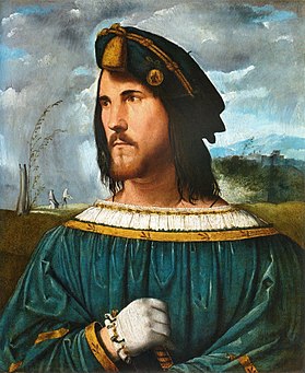 «Портрет дворянинаruen» работы Альтобелло Мелоне, 1500—1524 — предполагаемый портрет Чезаре Борджиа (Галерея Академии Каррары, Бергамо).