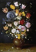 Керамическая ваза с цветами. Ок. 1608. Дерево, масло. Музей Фицуильяма, Кембридж, Великобритания