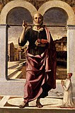 Апостол Пётр с донатором. Ок. 1505 г. Дерево, масло. Галерея Академии, Венеция