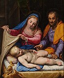 Святое семейство со спящим Младенцем Христом. Посеребрённая медь, масло. Частное собрание