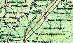 Деревня Раево (Райева) и мыза Раево (Райево Мещерскаго) на карте (примерно 1900 год)