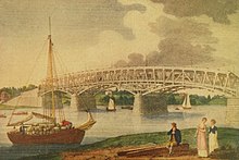 High Street Bridge , before the bridge was covered. William Birch, 1805.