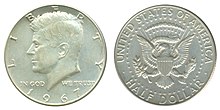 Полдоллара 1967 года c изображением Кеннеди, серебро