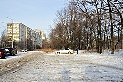 Защитная лесополоса в 10-м микрорайоне (Горки-2): вид со стороны улицы Кул Гали (декабрь 2018)