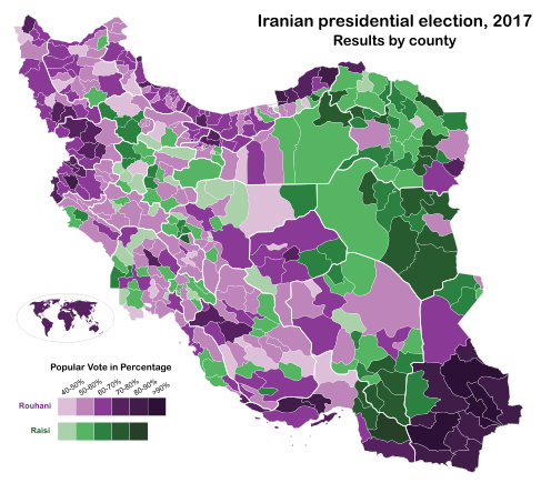 Победители президентских выборов в Иране 2017 года по шахрестанам